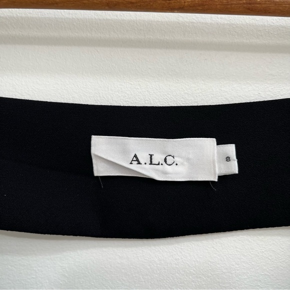 A.L.C black faux wrap midi dress Strappy open back pockets cocktail LBD size 8 - Picture 10 of 11